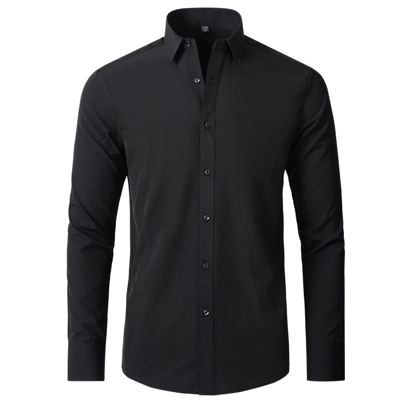 Camisa de vestir elástica para hombre de manga larga sin plancha corte regular