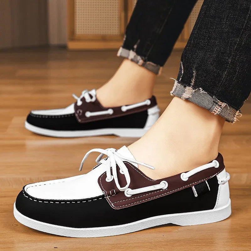 Mocasines de Lona para Hombre Estilo Slip-On con Suela de Goma y Puntera Redonda